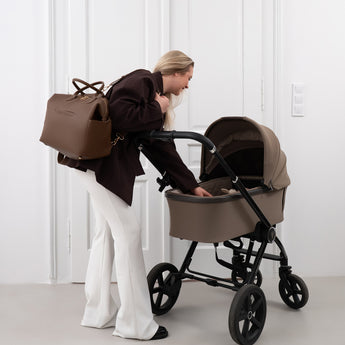 torba dla mam mybabybag brązowa plecak dla mam z przegródkami torba na wózek